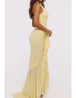 'CARMINE'HALTER NECK MESH MAXI DRESS