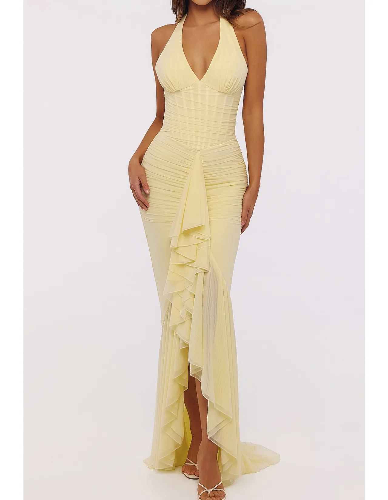'CARMINE'HALTER NECK MESH MAXI DRESS