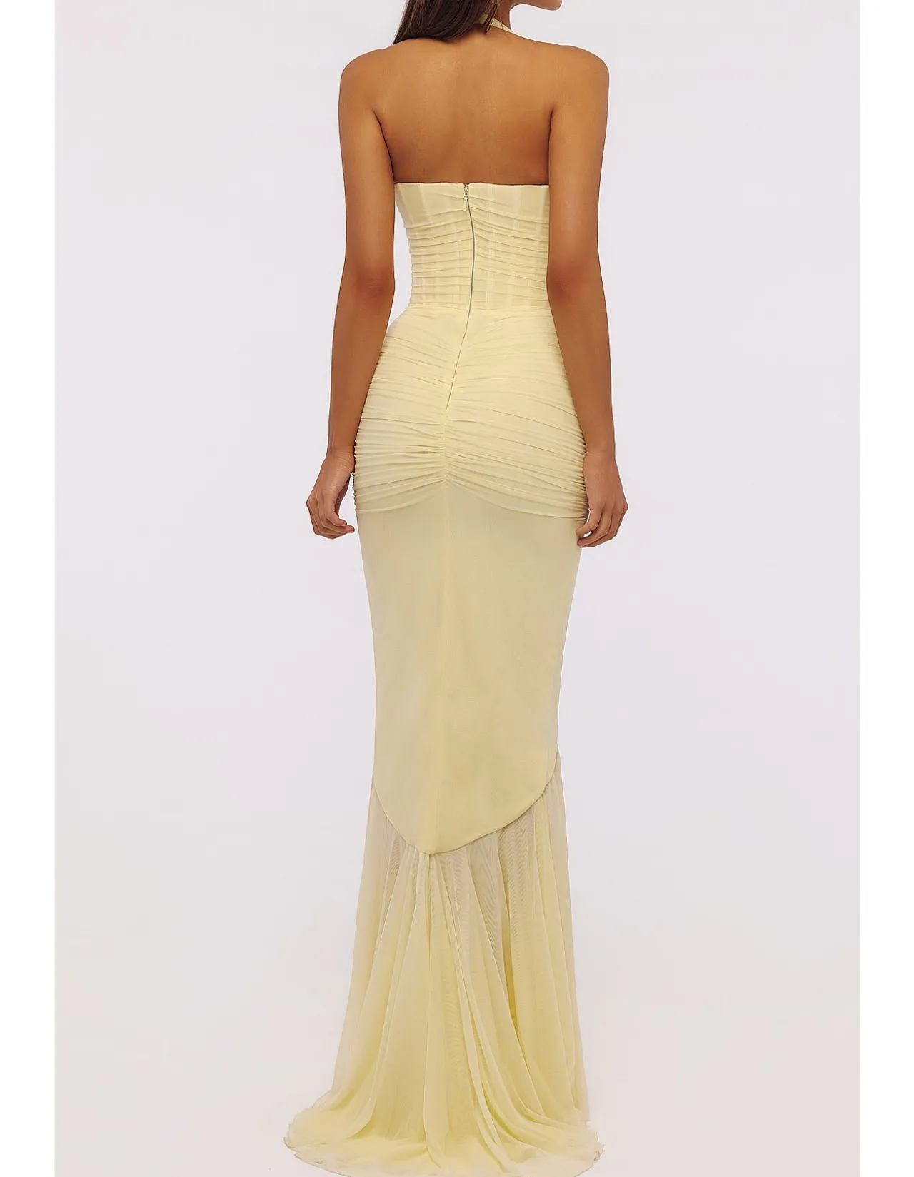 'CARMINE'HALTER NECK MESH MAXI DRESS