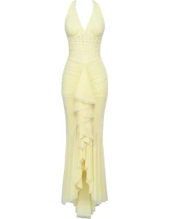 'CARMINE'HALTER NECK MESH MAXI DRESS
