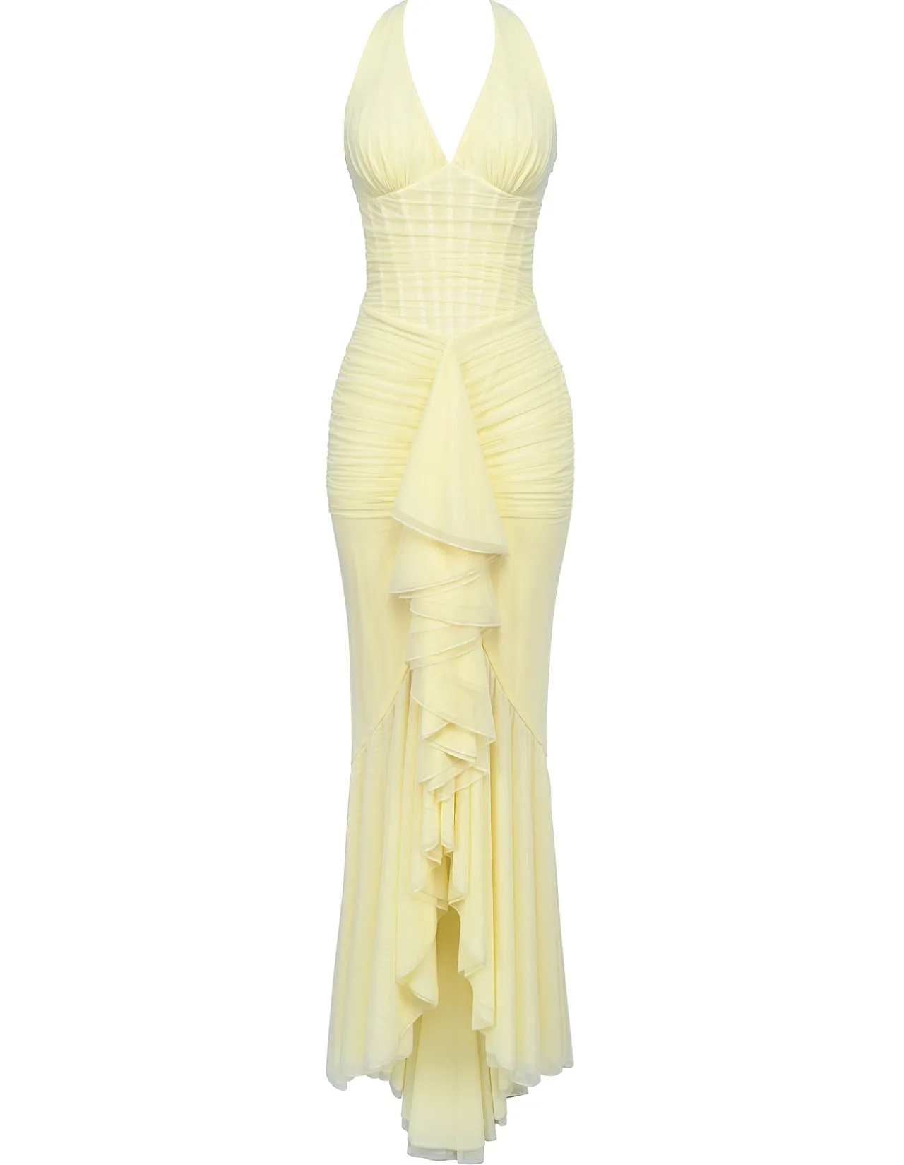 'CARMINE'HALTER NECK MESH MAXI DRESS