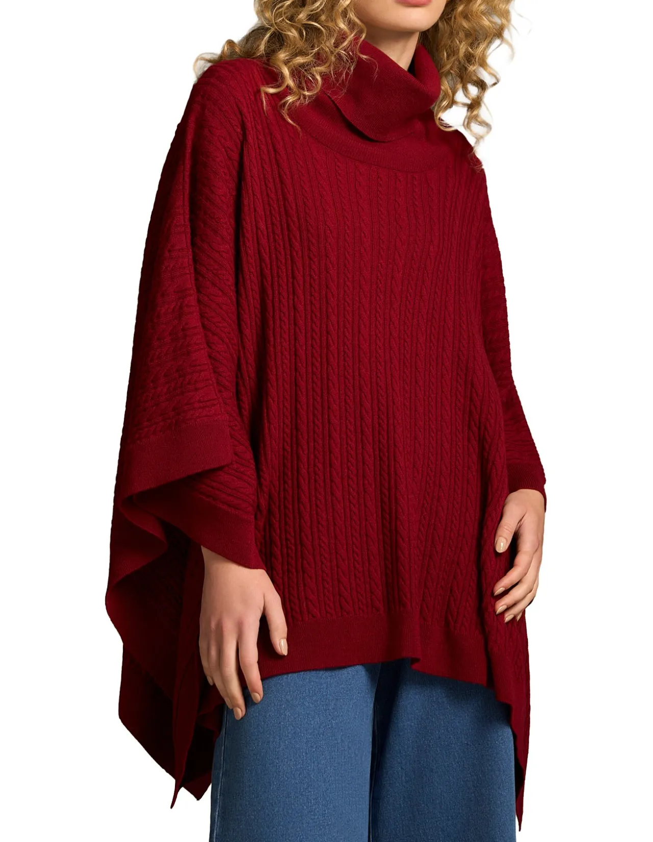 Catriona Cable Poncho - Red