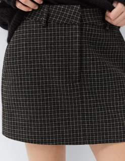 CHECK TAILORED POLYESTER WOOL BLEND COMFORTABLE MINI SKIRT