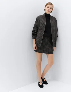 CHECK TAILORED POLYESTER WOOL BLEND COMFORTABLE MINI SKIRT