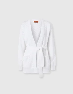 Chevron Cotton and Viscose Cardigan with Belt