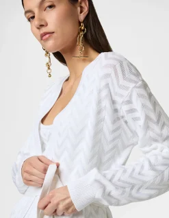 Chevron Cotton and Viscose Cardigan with Belt