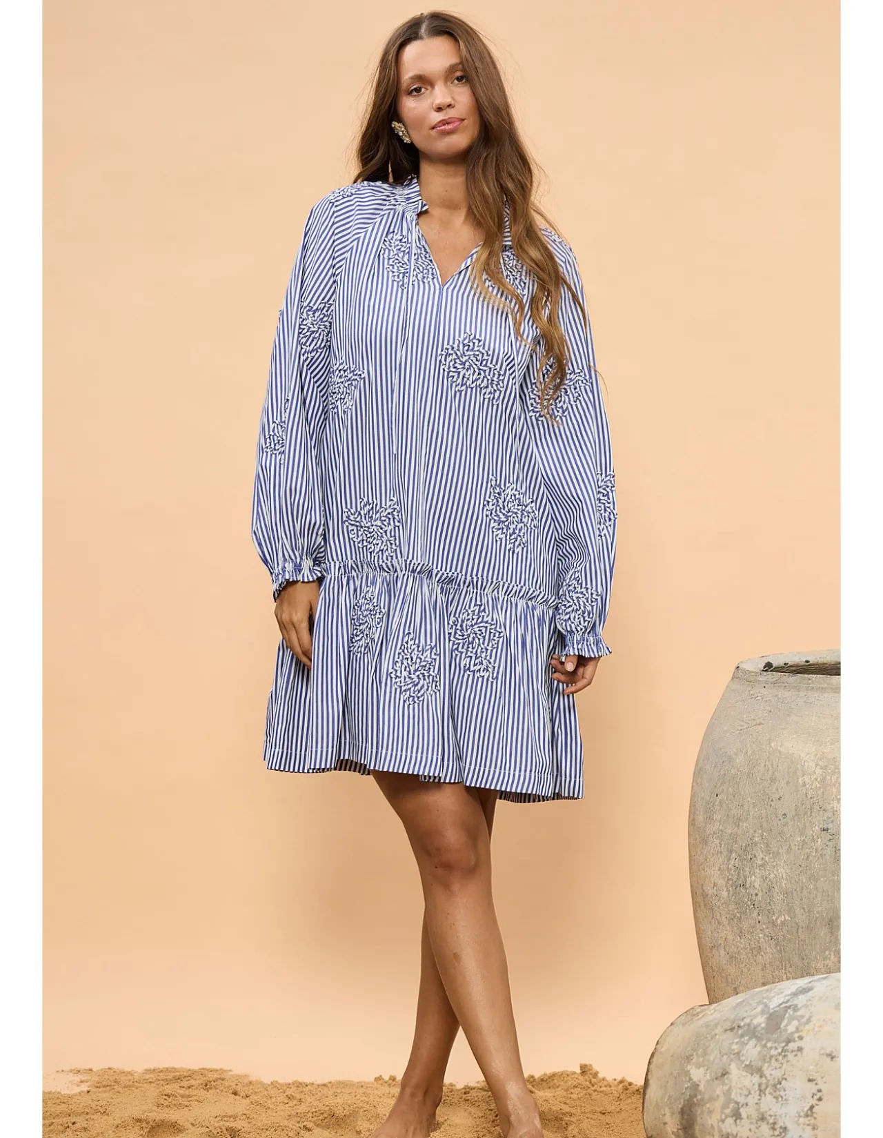Chiara Frill Collar Stripe Mini Dress