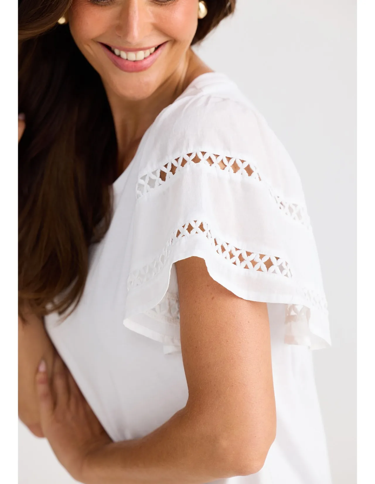 Chloe Lace Flutter Sleeve Cotton Tee