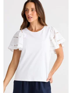 Chloe Lace Flutter Sleeve Cotton Tee