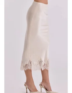 'CIARA'VINTAGE SATIN + LACE MIDI SKIRT