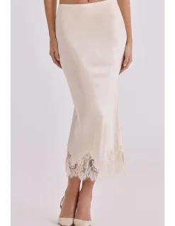 'CIARA'VINTAGE SATIN + LACE MIDI SKIRT