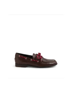 Cimare Contrast Lace Leather Boat Loafers