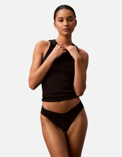 CK LOGO LACE TRIM LOW RISE THONG