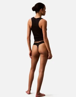 CK LOGO LACE TRIM LOW RISE THONG