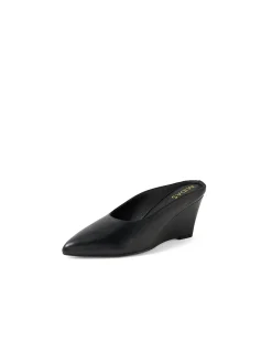 Claudette Pointed Toe Leather Wedge Mules