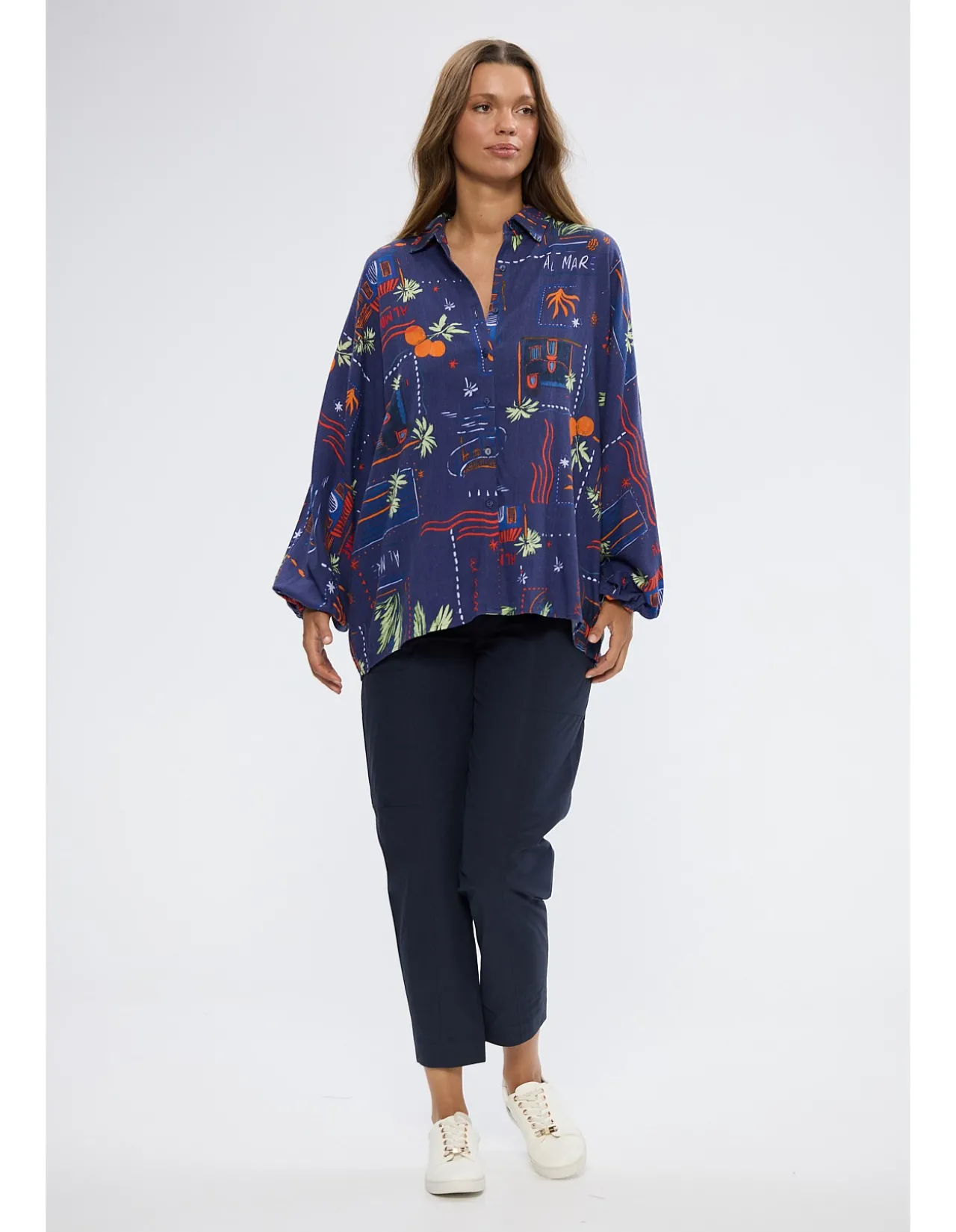 Cliffside Oversized Jungle Print Long Sleeve Shirt