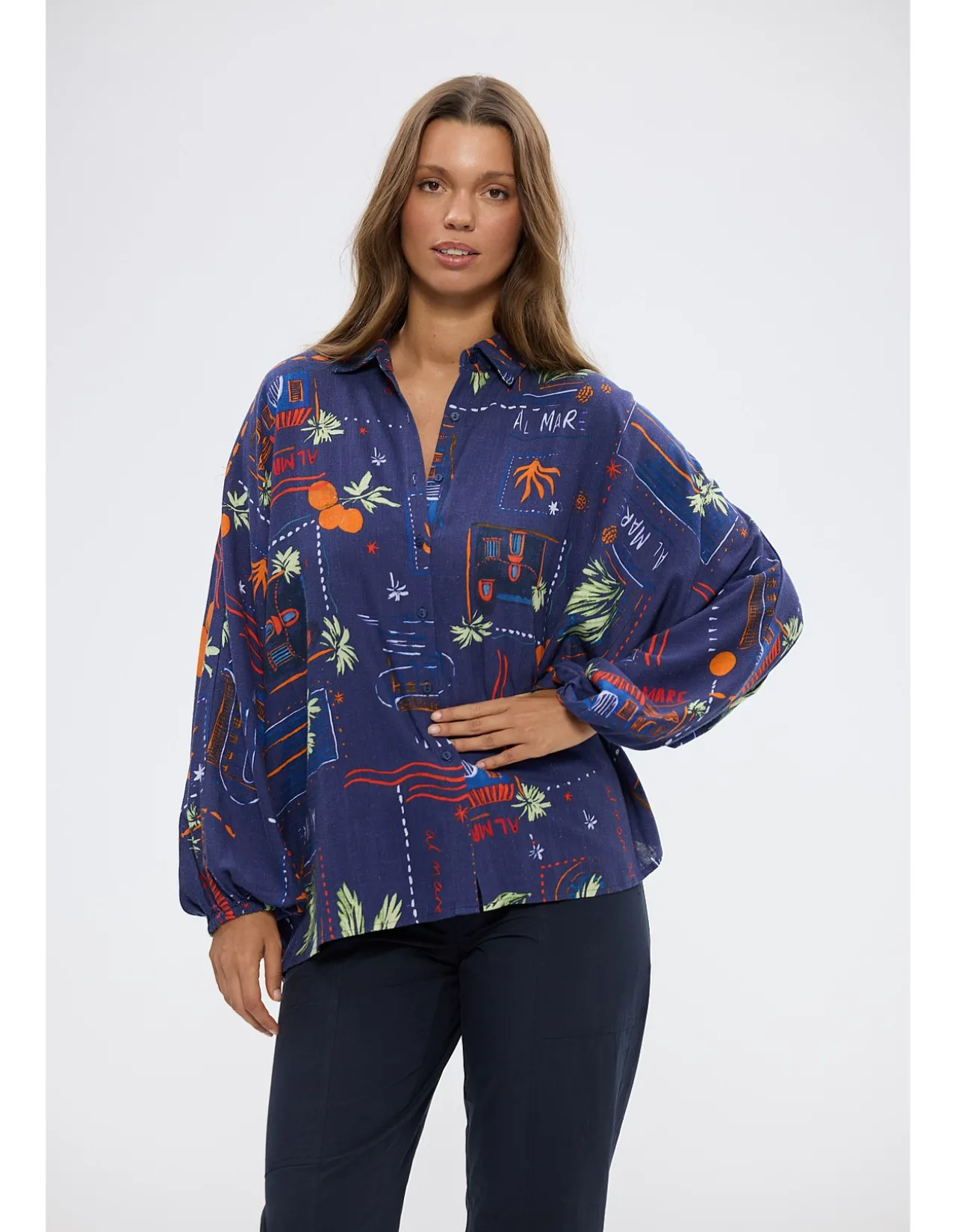 Cliffside Oversized Jungle Print Long Sleeve Shirt