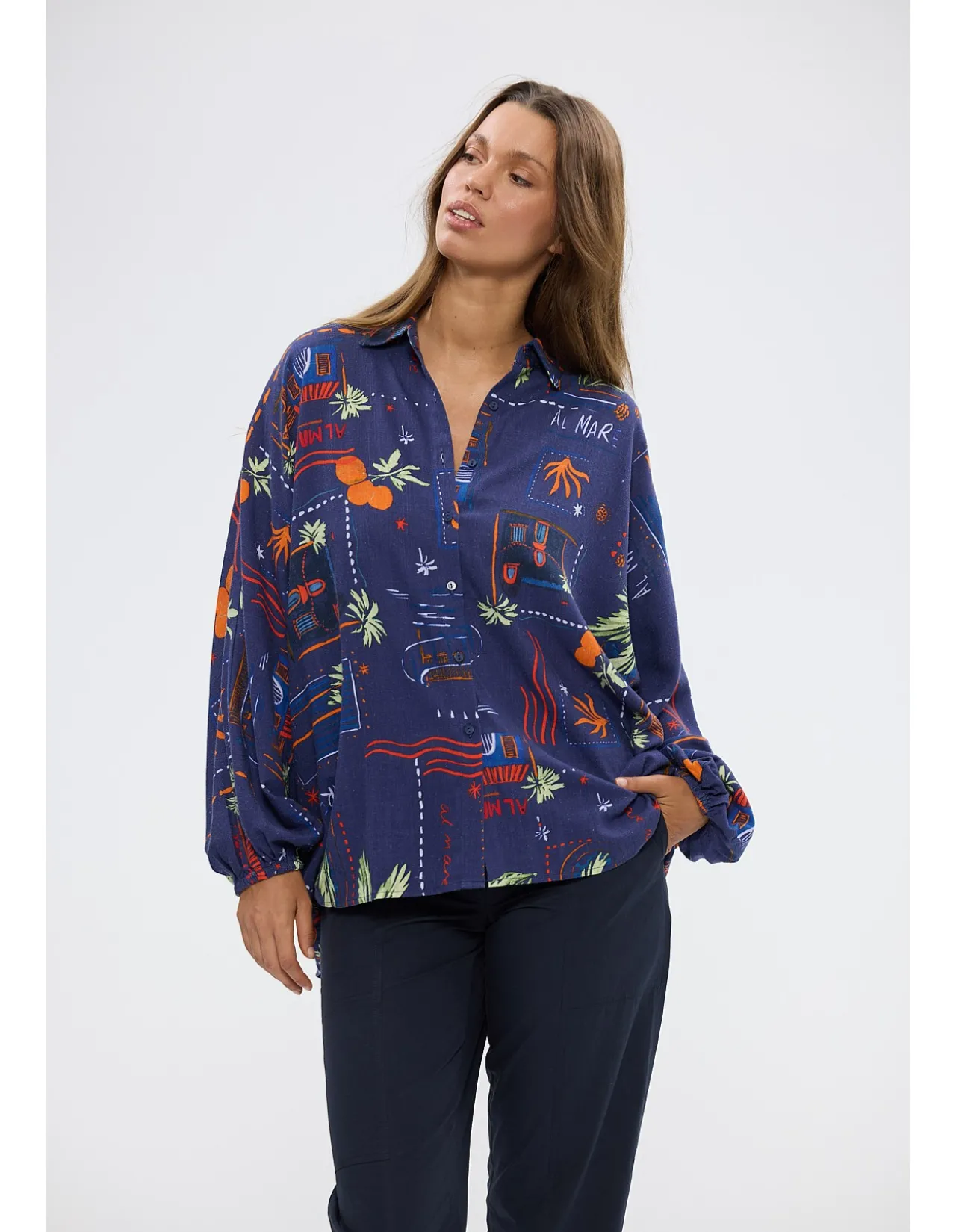 Cliffside Oversized Jungle Print Long Sleeve Shirt