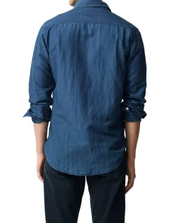 Clifton Long Sleeve Sports Fit Shirt - Mid Blue