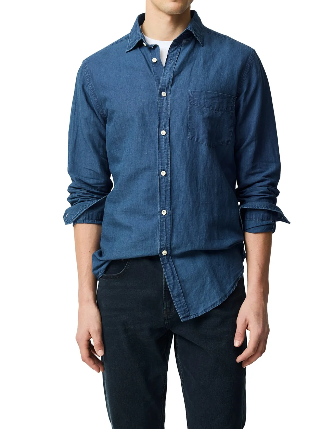 Clifton Long Sleeve Sports Fit Shirt - Mid Blue