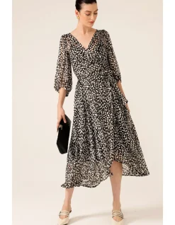 CLOUDLAND WRAP DRESS IN BLACK WHITE SPOT