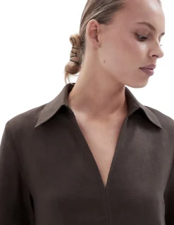 COLLARED LINEN DRESS