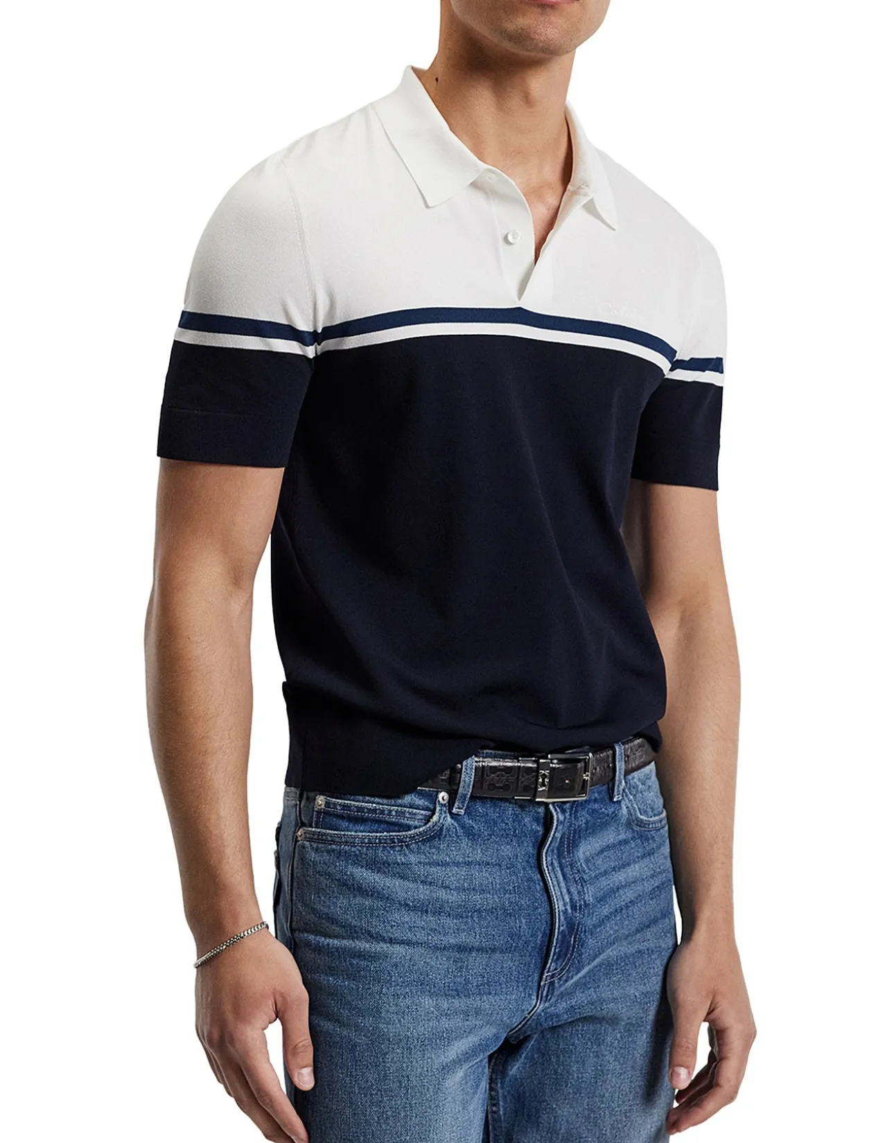 CONTRAST BLOCK STRIPE POLO
