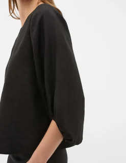 CORE LINEN BALLOON SLEEVE TOP