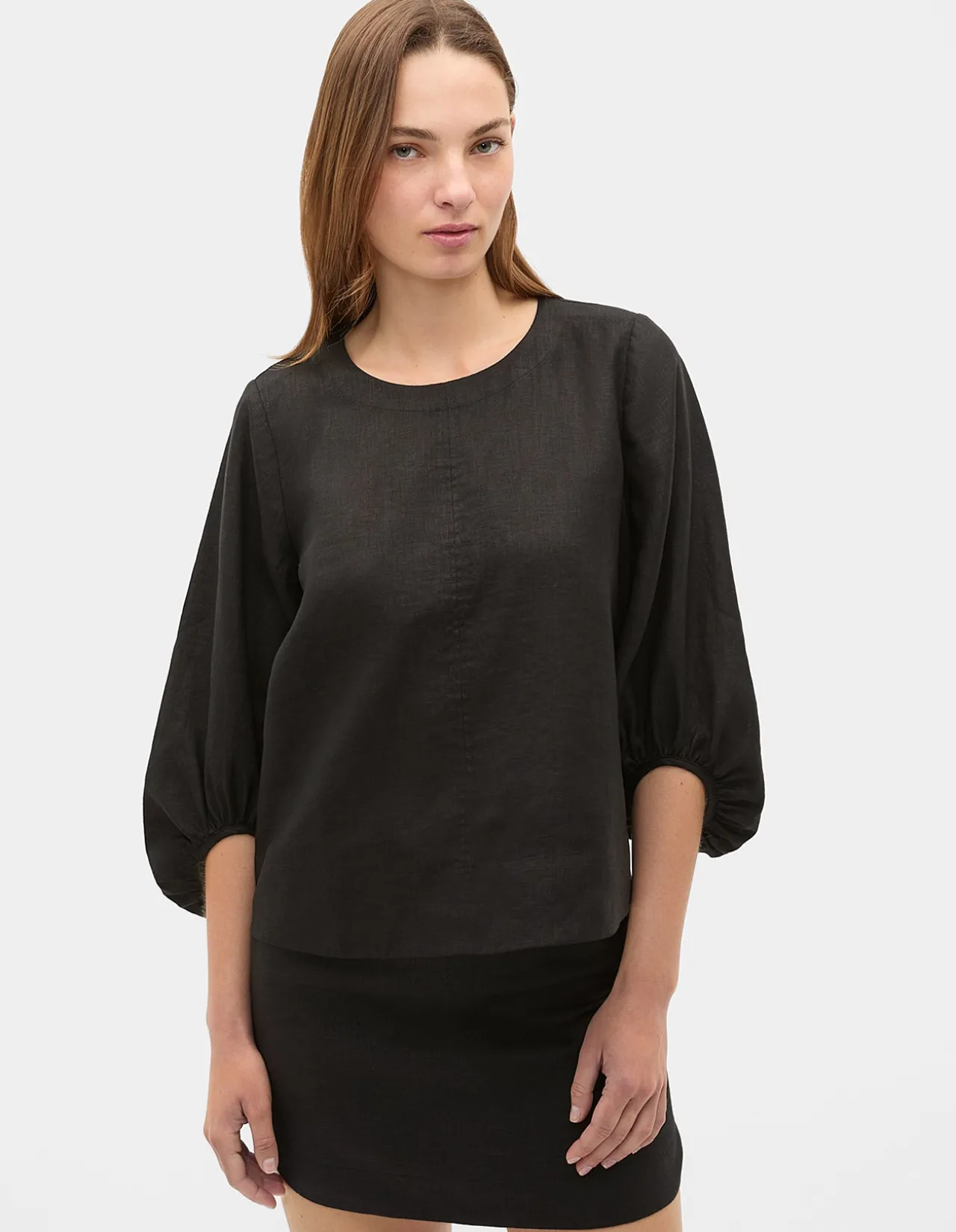 CORE LINEN BALLOON SLEEVE TOP