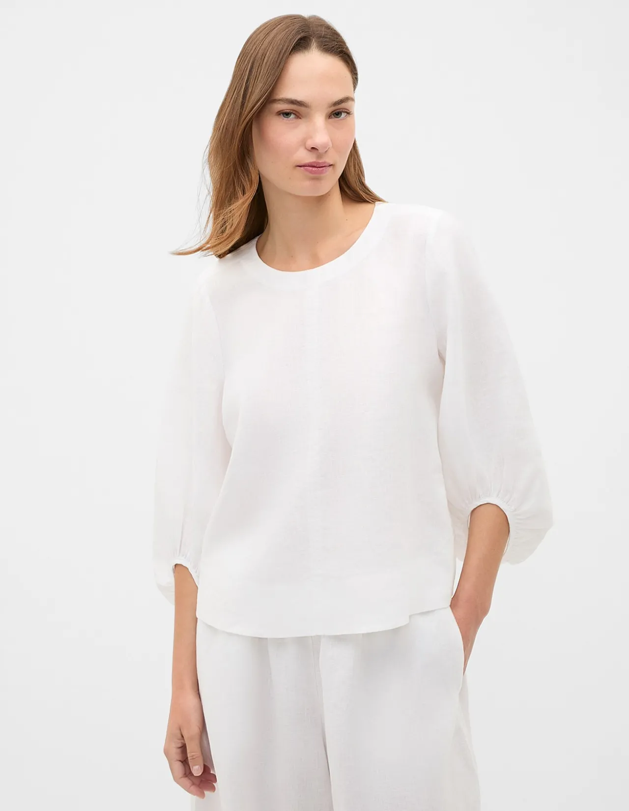 CORE LINEN BALLOON SLEEVE TOP