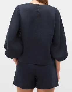 CORE LINEN BALLOON SLEEVE TOP