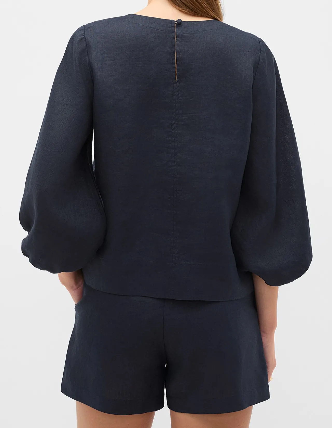 CORE LINEN BALLOON SLEEVE TOP