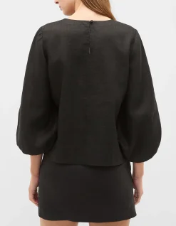 CORE LINEN BALLOON SLEEVE TOP