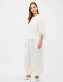 CORE LINEN BALLOON SLEEVE TOP