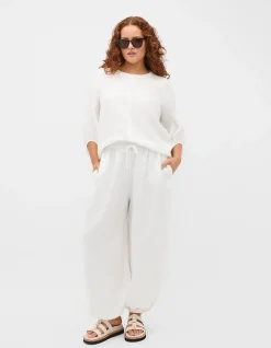 CORE LINEN BALLOON SLEEVE TOP