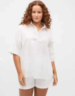 CORE LINEN HALF PLACKET POPOVER