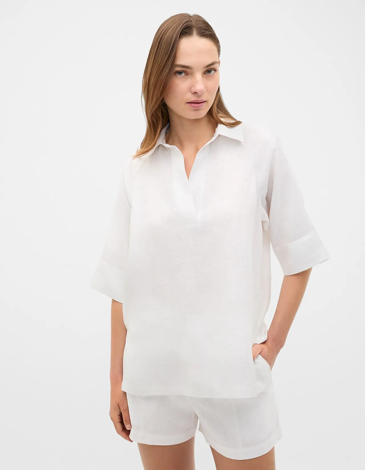 CORE LINEN HALF PLACKET POPOVER