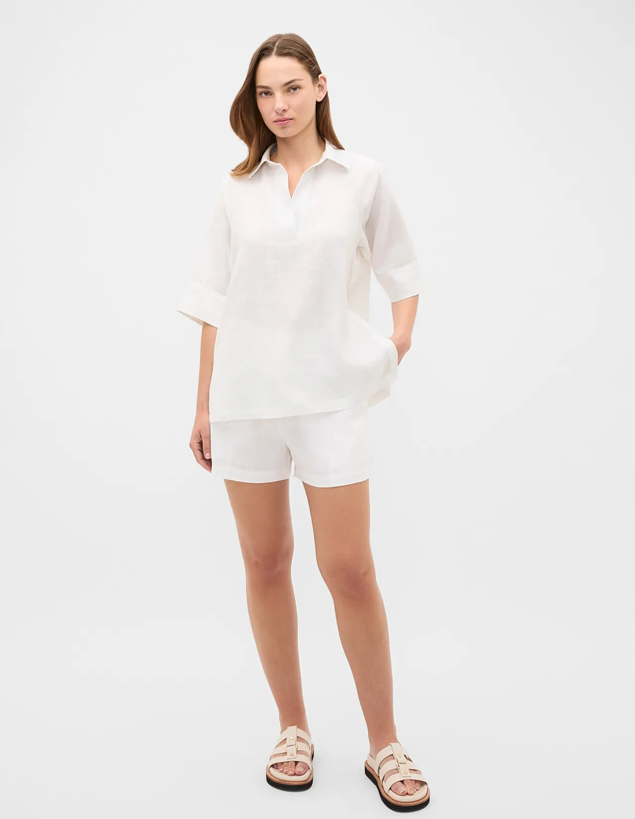 CORE LINEN HALF PLACKET POPOVER