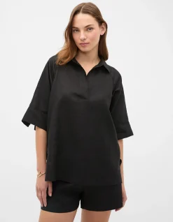 CORE LINEN HALF PLACKET POPOVER