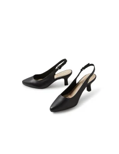 Coria Black Leather Slingback Heels
