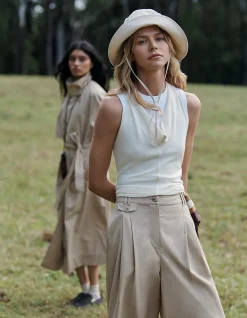 Cotton Blend Pleat Front Pant