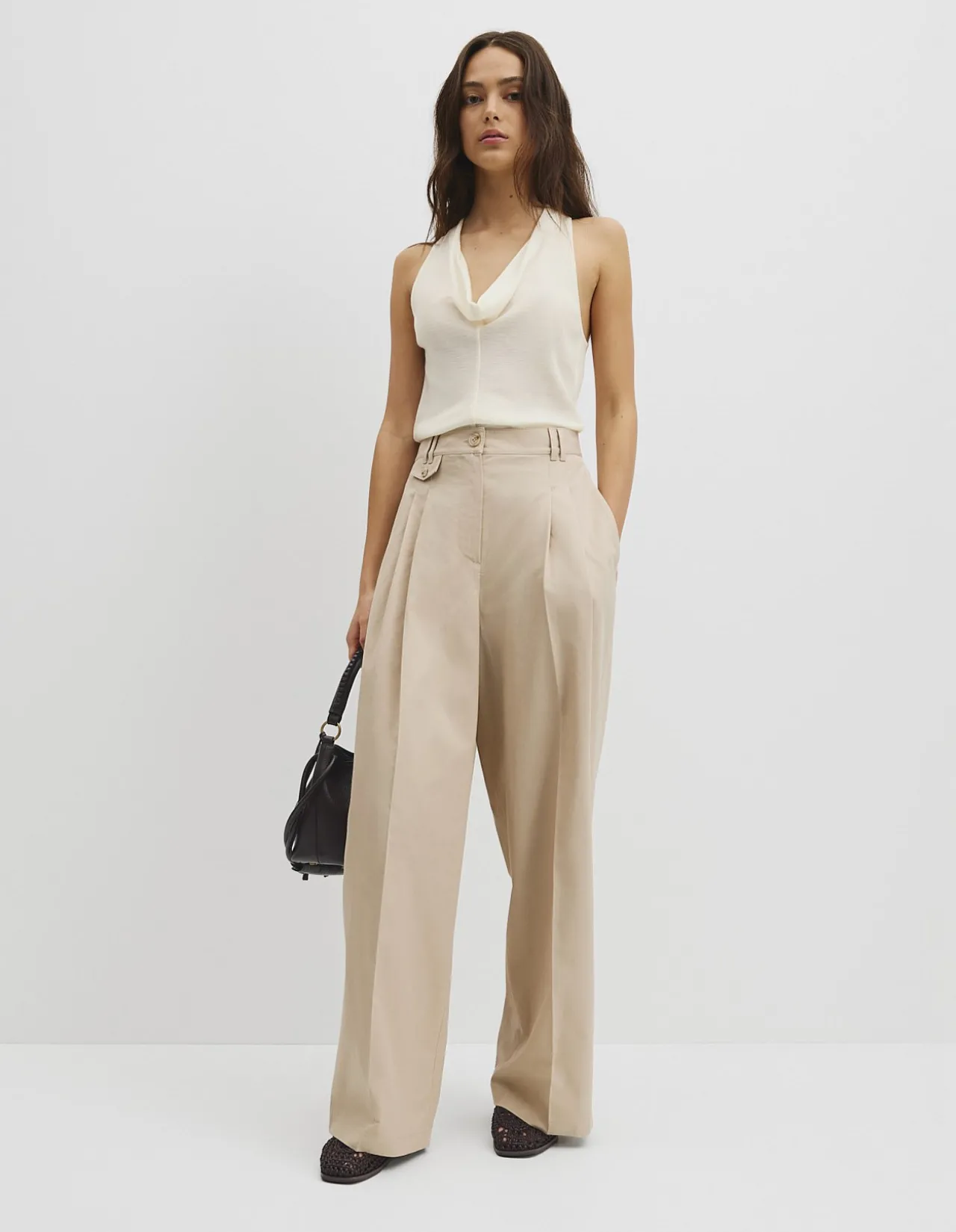 Cotton Blend Pleat Front Pant