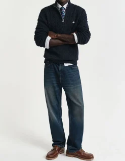 Cotton Cable Half-Zip Knit