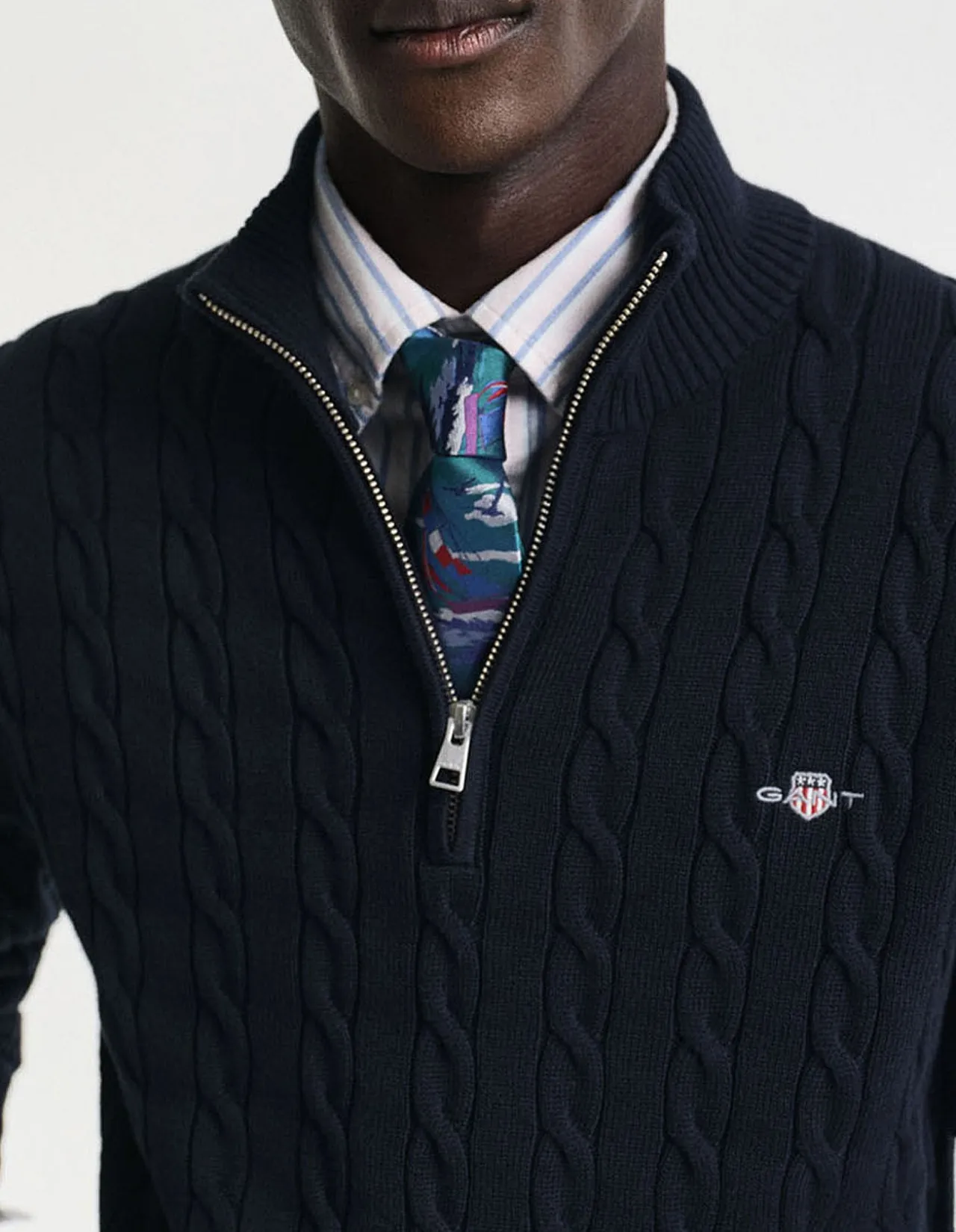 Cotton Cable Half-Zip Knit
