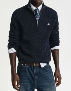 Cotton Cable Half-Zip Knit