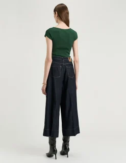 COTTON LYOCELL PINTUCK WIDE CROPPED JEAN