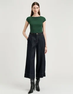 COTTON LYOCELL PINTUCK WIDE CROPPED JEAN