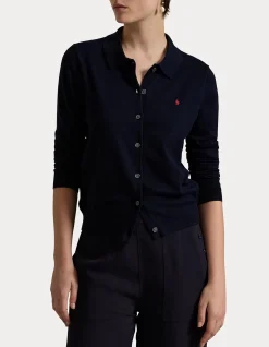COTTON-BLEND POLO CARDIGAN