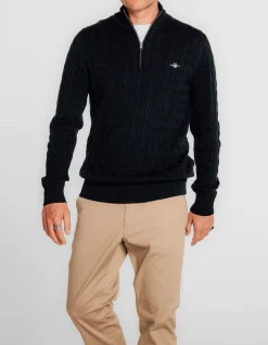 Cotton Cable Half-Zip Knit