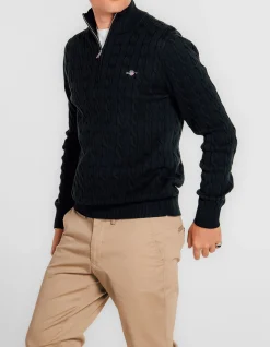 Cotton Cable Half-Zip Knit